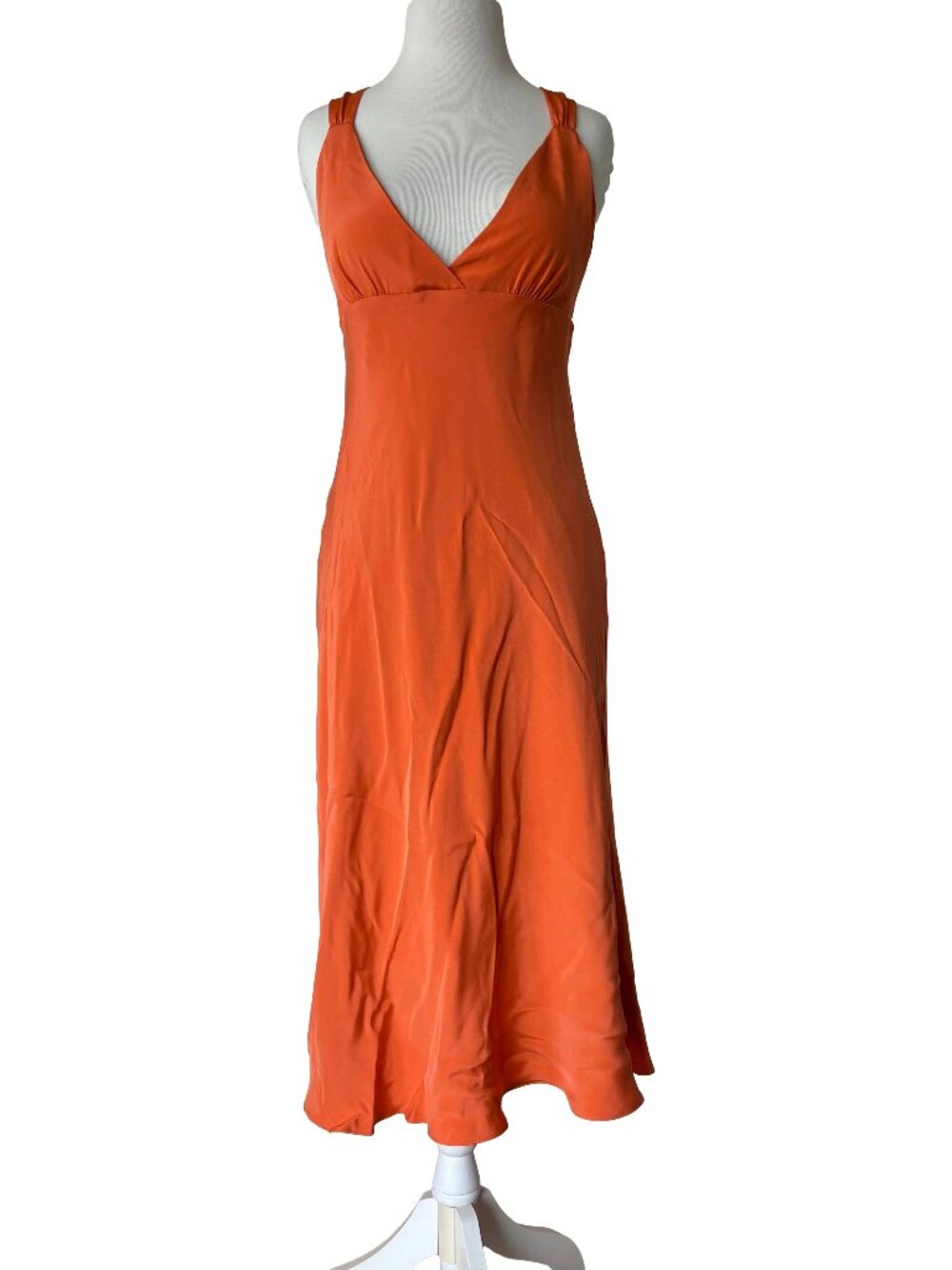 J Crew 6 Silk Avery Dress Criss Cross Back V Neck Flowy Bias Salmon Orange 72366